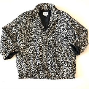 Vintage Silk Leopard Print Puffer Bomber Jacket S